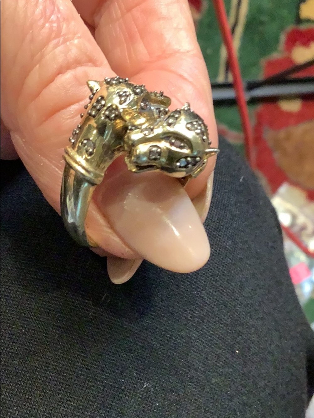 Gold-Tone Panther Head Ring with Black Accents - Women's Fashion Ring